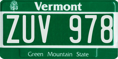 VT license plate ZUV978