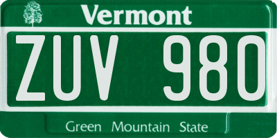 VT license plate ZUV980
