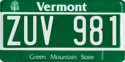 VT license plate ZUV981