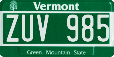 VT license plate ZUV985