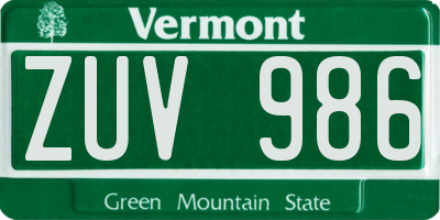 VT license plate ZUV986