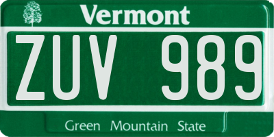 VT license plate ZUV989