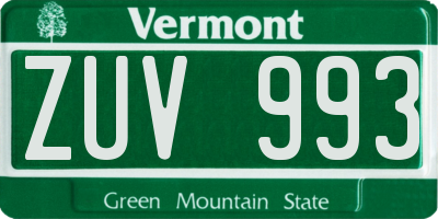 VT license plate ZUV993