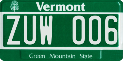 VT license plate ZUW006