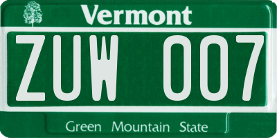 VT license plate ZUW007