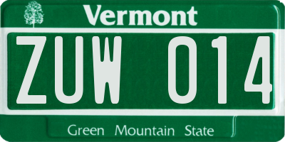 VT license plate ZUW014