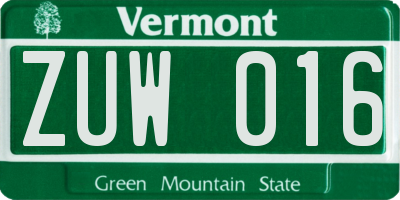 VT license plate ZUW016