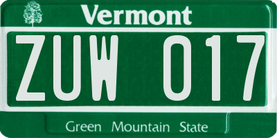 VT license plate ZUW017