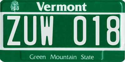 VT license plate ZUW018