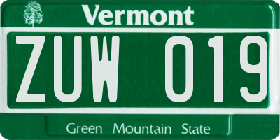 VT license plate ZUW019