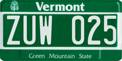 VT license plate ZUW025