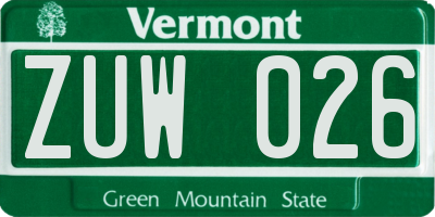 VT license plate ZUW026