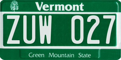 VT license plate ZUW027