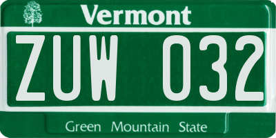 VT license plate ZUW032