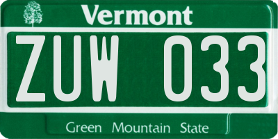 VT license plate ZUW033