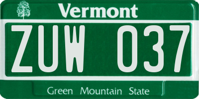 VT license plate ZUW037