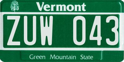VT license plate ZUW043