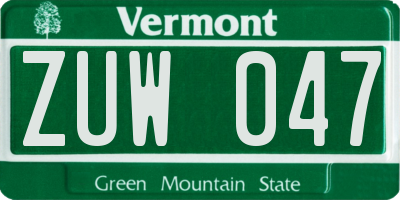 VT license plate ZUW047