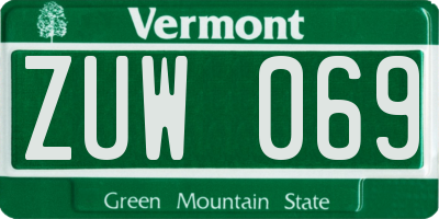 VT license plate ZUW069