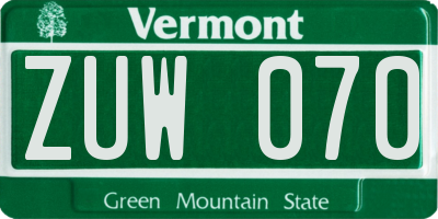 VT license plate ZUW070