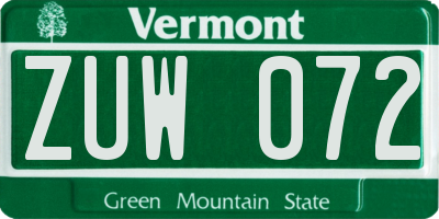 VT license plate ZUW072