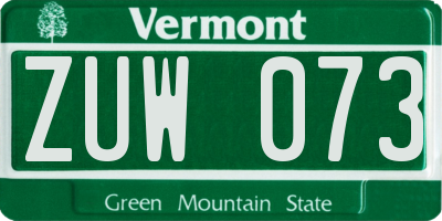 VT license plate ZUW073