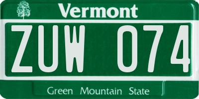 VT license plate ZUW074