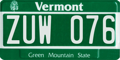 VT license plate ZUW076