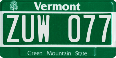 VT license plate ZUW077