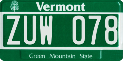 VT license plate ZUW078