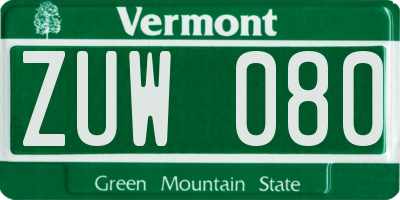 VT license plate ZUW080