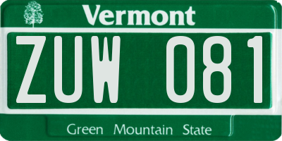 VT license plate ZUW081