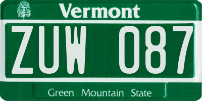 VT license plate ZUW087