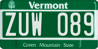 VT license plate ZUW089