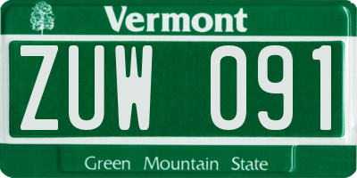 VT license plate ZUW091