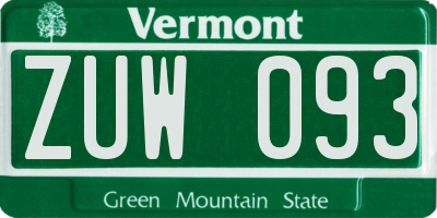 VT license plate ZUW093