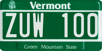 VT license plate ZUW100