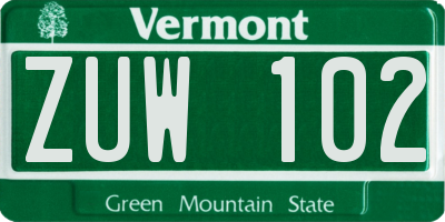 VT license plate ZUW102