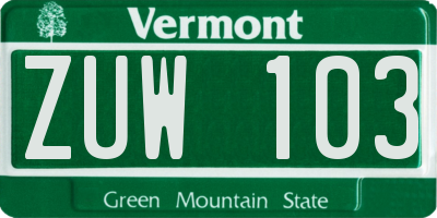 VT license plate ZUW103