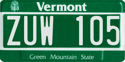 VT license plate ZUW105