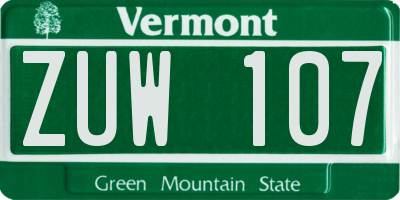VT license plate ZUW107