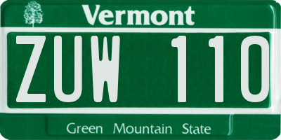 VT license plate ZUW110