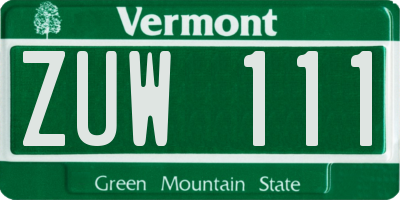 VT license plate ZUW111