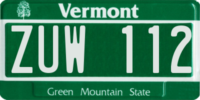 VT license plate ZUW112