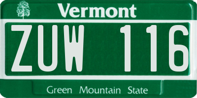 VT license plate ZUW116