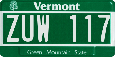 VT license plate ZUW117