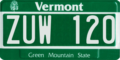VT license plate ZUW120