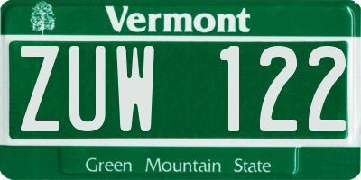 VT license plate ZUW122