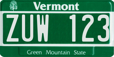 VT license plate ZUW123