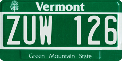 VT license plate ZUW126